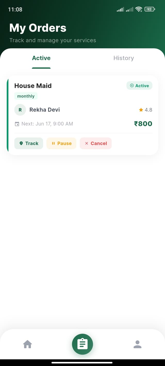 Active orders screen mockup